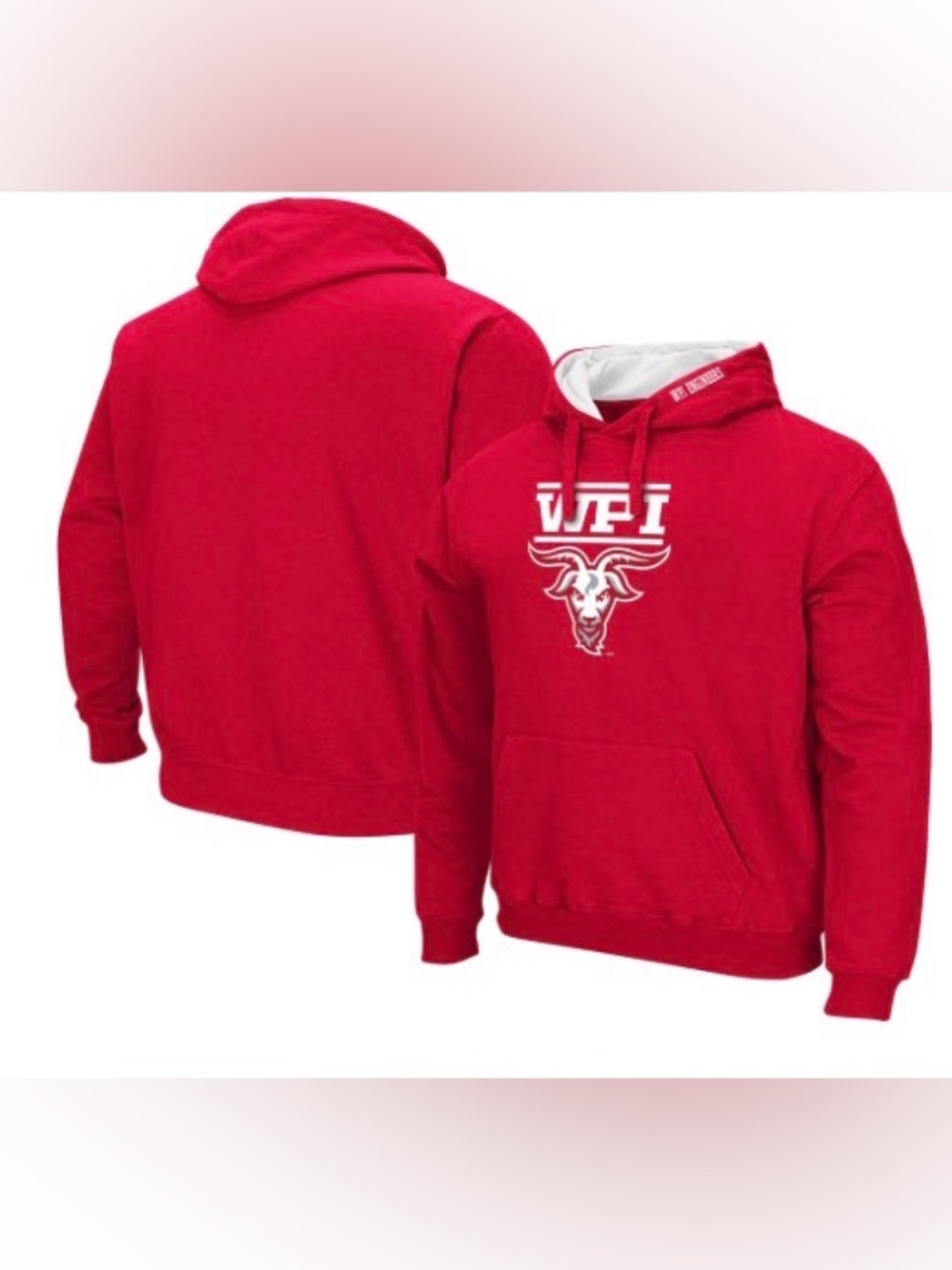 WPI Red Pullover Hoodie with Goat Emblem
